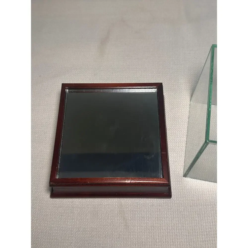 Mahogany Baseball Display Case Glass Cube Mirror Base 5.25” Wood Showcase